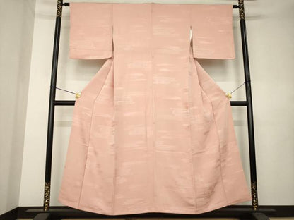 平和屋着物●上質な色無地　雲霞地紋　一斤染色　正絹　逸品　AABL0910ck