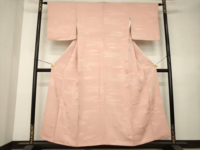 平和屋着物●上質な色無地　雲霞地紋　一斤染色　正絹　逸品　AABL0910ck