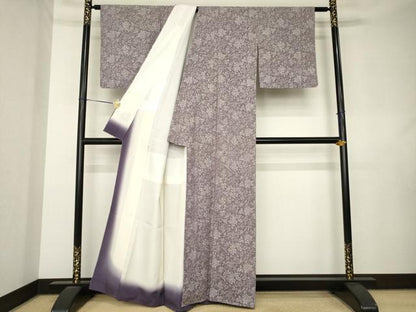 平和屋着物●上質な小紋　紬地　型染め　鳳凰花文　正絹　逸品　AABL0912ck