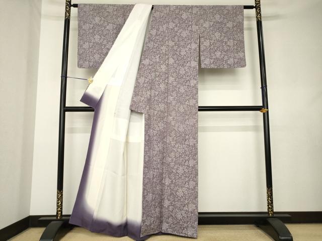 平和屋着物●上質な小紋　紬地　型染め　鳳凰花文　正絹　逸品　AABL0912ck