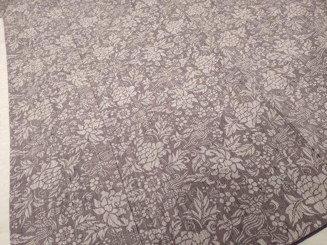 平和屋着物●上質な小紋　紬地　型染め　鳳凰花文　正絹　逸品　AABL0912ck