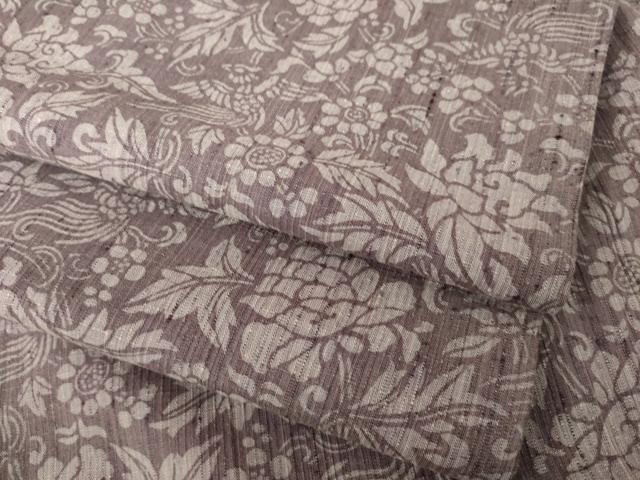 平和屋着物●上質な小紋　紬地　型染め　鳳凰花文　正絹　逸品　AABL0912ck