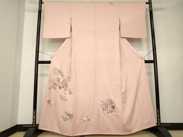 平和屋着物●訪問着　総刺繍　中国三大刺繍　相良刺繍　地紙花文　正絹　逸品　AABL0913ck