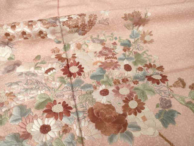 平和屋着物●訪問着　総刺繍　中国三大刺繍　相良刺繍　地紙花文　正絹　逸品　AABL0913ck