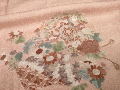 平和屋着物●訪問着　総刺繍　中国三大刺繍　相良刺繍　地紙花文　正絹　逸品　AABL0913ck