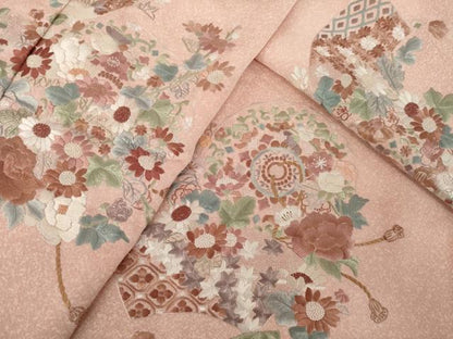 平和屋着物●訪問着　総刺繍　中国三大刺繍　相良刺繍　地紙花文　正絹　逸品　AABL0913ck