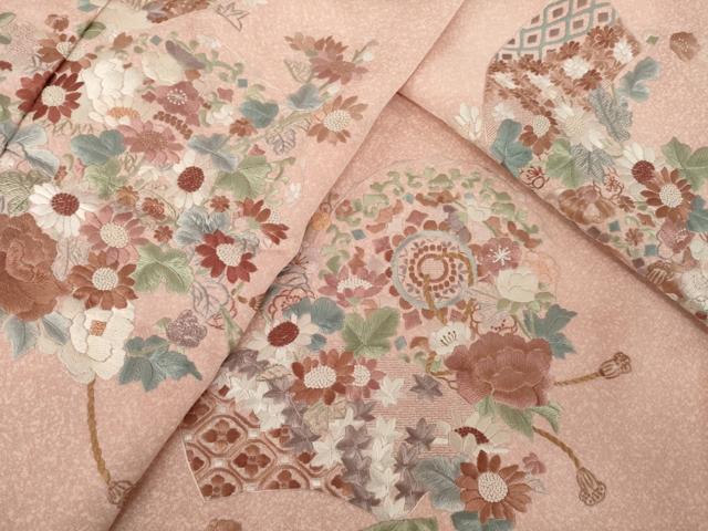平和屋着物●訪問着　総刺繍　中国三大刺繍　相良刺繍　地紙花文　正絹　逸品　AABL0913ck
