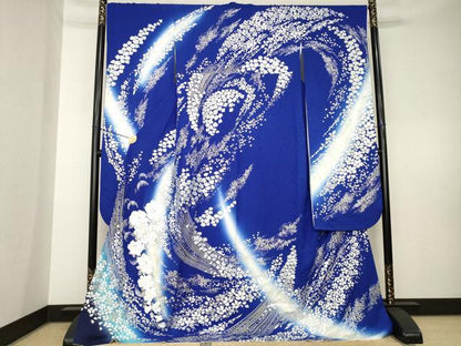 平和屋着物●豪華振袖　刺繍　舞花文　暈し染め　銀彩　ロング丈　正絹　逸品　AABL0918ck