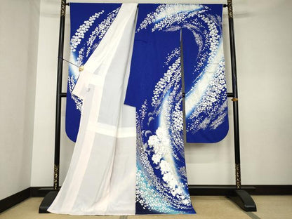 平和屋着物●豪華振袖　刺繍　舞花文　暈し染め　銀彩　ロング丈　正絹　逸品　AABL0918ck