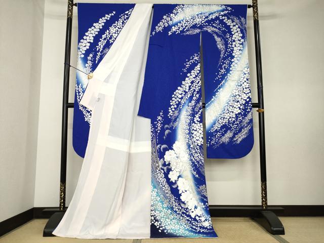 平和屋着物●豪華振袖　刺繍　舞花文　暈し染め　銀彩　ロング丈　正絹　逸品　AABL0918ck