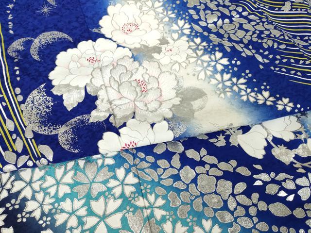 平和屋着物●豪華振袖　刺繍　舞花文　暈し染め　銀彩　ロング丈　正絹　逸品　AABL0918ck