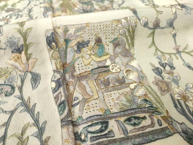 平和屋着物●訪問着　総刺繍　中国三大刺繍　汕頭刺繍　スワトウ刺繍　古代壁画花文　正絹　逸品　AABL0919ck