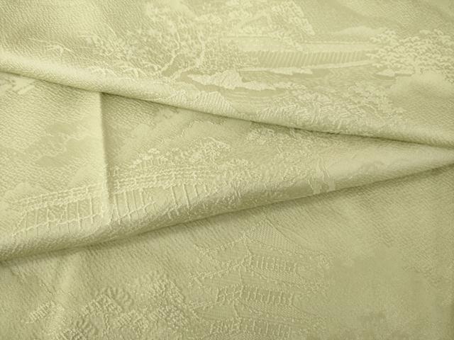 平和屋着物●上質な色無地　風景地紋　白橡色　正絹　逸品　AABL0923ck