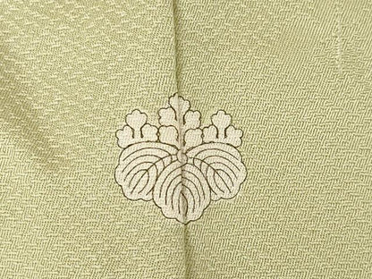 平和屋着物●上質な色無地　風景地紋　白橡色　正絹　逸品　AABL0923ck