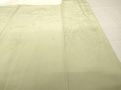 平和屋着物●上質な色無地　風景地紋　白橡色　正絹　逸品　AABL0923ck