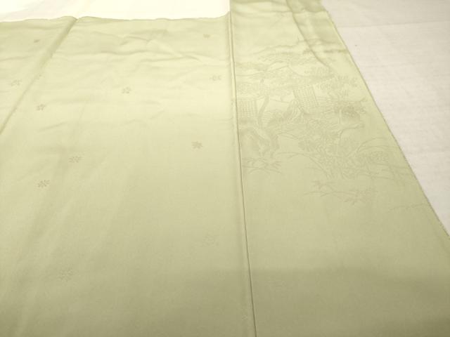 平和屋着物●上質な色無地　風景地紋　白橡色　正絹　逸品　AABL0923ck