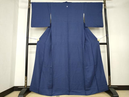 平和屋着物●上質な色無地　霞地紋　瑠璃色　正絹　逸品　AABL0925ck