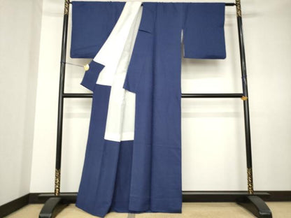 平和屋着物●上質な色無地　霞地紋　瑠璃色　正絹　逸品　AABL0925ck