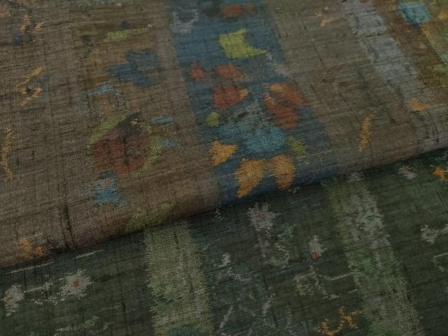 平和屋着物●小千谷紬　横段花文　正絹　逸品　AABL0926ck