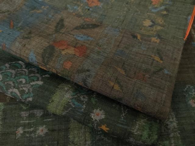 平和屋着物●小千谷紬　横段花文　正絹　逸品　AABL0926ck