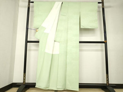平和屋着物●上質な色無地　切嵌地紋　柳茶色　正絹　逸品　AABL0927ck