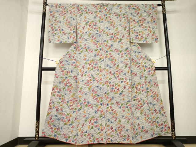 平和屋着物●上質な小紋　型染め　立波飛鶴文　鬼しぼ縮緬　正絹　逸品　AABL0928ck