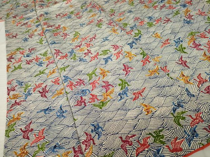 平和屋着物●上質な小紋　型染め　立波飛鶴文　鬼しぼ縮緬　正絹　逸品　AABL0928ck