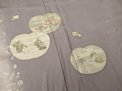 平和屋着物●松尾光琳　色留袖　人物文　銀彩　鬼しぼ縮緬　正絹　逸品　AABL0931ck