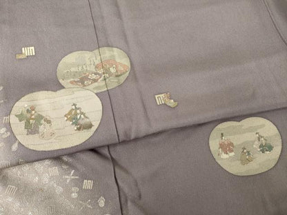 平和屋着物●松尾光琳　色留袖　人物文　銀彩　鬼しぼ縮緬　正絹　逸品　AABL0931ck