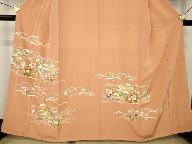 平和屋着物●訪問着　駒刺繍　松花文　金彩　正絹　逸品　AABL0934ck