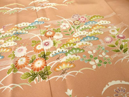 平和屋着物●訪問着　駒刺繍　松花文　金彩　正絹　逸品　AABL0934ck