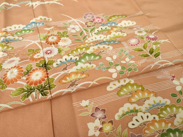 平和屋着物●訪問着　駒刺繍　松花文　金彩　正絹　逸品　AABL0934ck