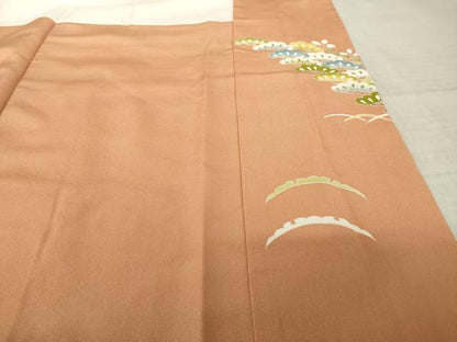 平和屋着物●訪問着　駒刺繍　松花文　金彩　正絹　逸品　AABL0934ck