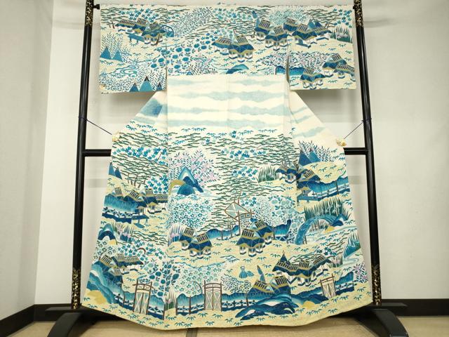 平和屋着物●訪問着　風景文　暈し染め　正絹　逸品　AABL0935ck