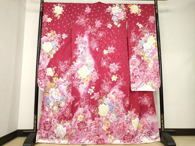 平和屋着物●豪華振袖　刺繍　花蔦草文　正絹　逸品　AABL0939ck