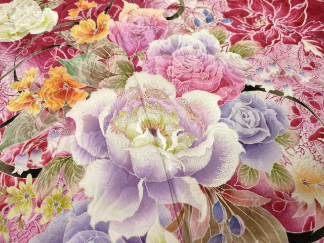 平和屋着物●豪華振袖　刺繍　花蔦草文　正絹　逸品　AABL0939ck