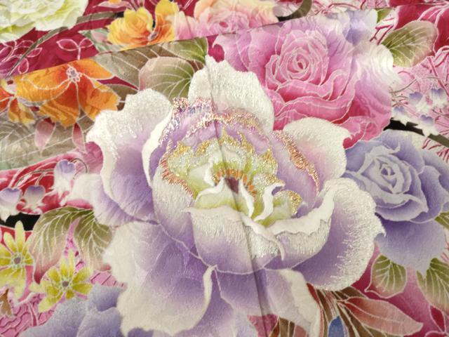 平和屋着物●豪華振袖　刺繍　花蔦草文　正絹　逸品　AABL0939ck