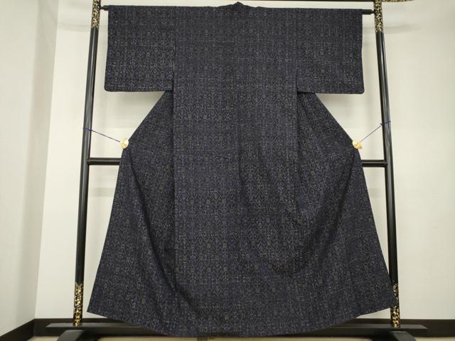 平和屋着物●上質な紬　菱繋ぎ　正絹　逸品　AABL0947ck