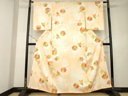 平和屋着物●上質な小紋　地紋起こし　草花文　正絹　逸品　未使用　AABL0950ck