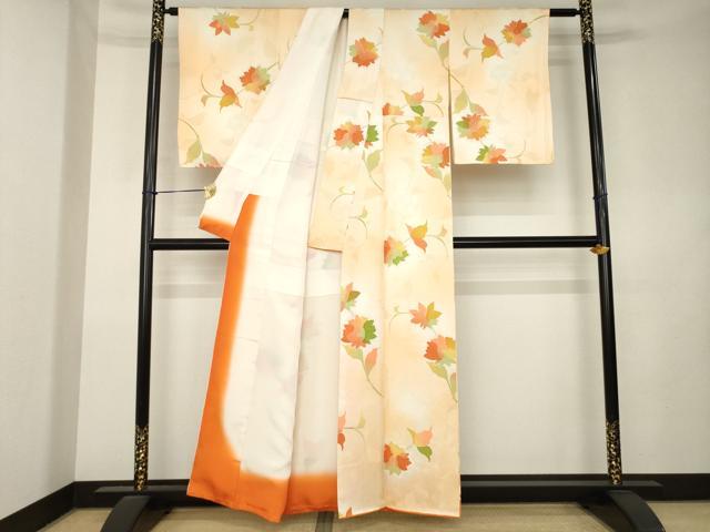 平和屋着物●上質な小紋　地紋起こし　草花文　正絹　逸品　未使用　AABL0950ck