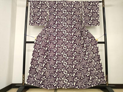平和屋着物●上質な小紋　型染め　花唐草文　正絹　逸品　AABL0951ck