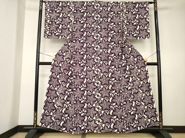 平和屋着物●上質な小紋　型染め　花唐草文　正絹　逸品　AABL0951ck