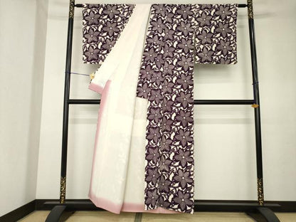 平和屋着物●上質な小紋　型染め　花唐草文　正絹　逸品　AABL0951ck