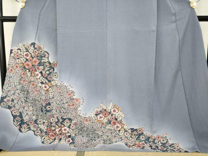 平和屋着物●訪問着　辻が花　流水花文　暈し染め　金彩　ロング丈　正絹　逸品　AABL0955ck
