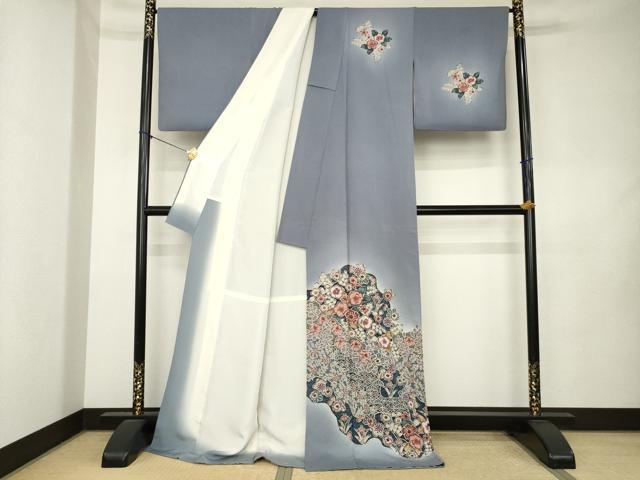 平和屋着物●訪問着　辻が花　流水花文　暈し染め　金彩　ロング丈　正絹　逸品　AABL0955ck
