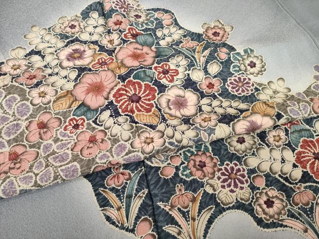 平和屋着物●訪問着　辻が花　流水花文　暈し染め　金彩　ロング丈　正絹　逸品　AABL0955ck