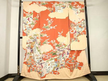 平和屋着物●豪華振袖　駒刺繍　幔幕鴛鴦花文　金彩　正絹　逸品　AABL0956ck