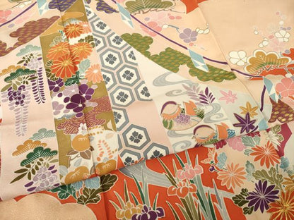 平和屋着物●豪華振袖　駒刺繍　幔幕鴛鴦花文　金彩　正絹　逸品　AABL0956ck
