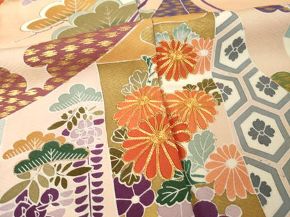 平和屋着物●豪華振袖　駒刺繍　幔幕鴛鴦花文　金彩　正絹　逸品　AABL0956ck