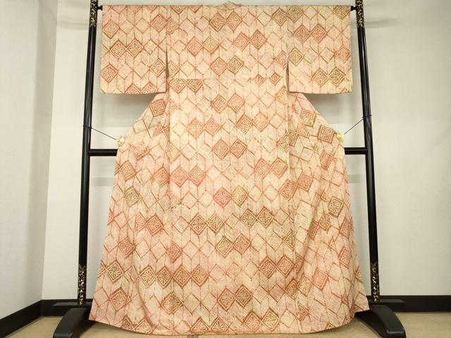 平和屋着物●上質な小紋　総絞り　花菱文　正絹　逸品　AABL0957ck